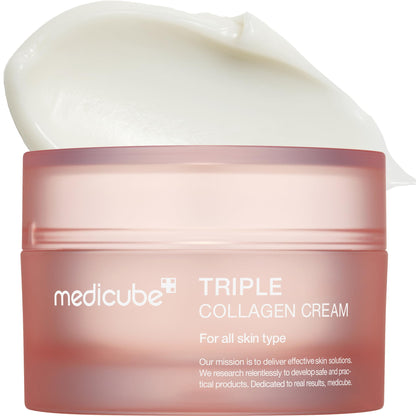 Medicube Triple Collagen Crème - Hydraterende & Verstevigende Moisturizer met Hyaluronzuur Premium Elastine Shea Boter - Rimpelverzorging & Verhoogt Elasticiteit - Koreaanse Huidverzorging 48 g